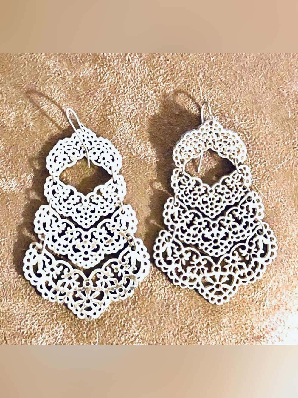 Large Boho Silver Floral Drop Statement Earrings
